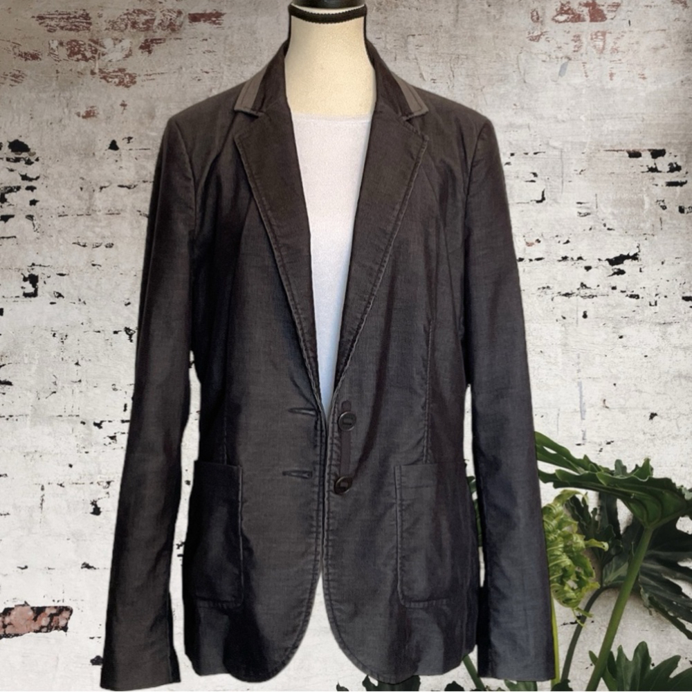 SANDWICH,unique, grey corduroy,2 button blazer,jacket,lined,pockets,fitted,EU 44